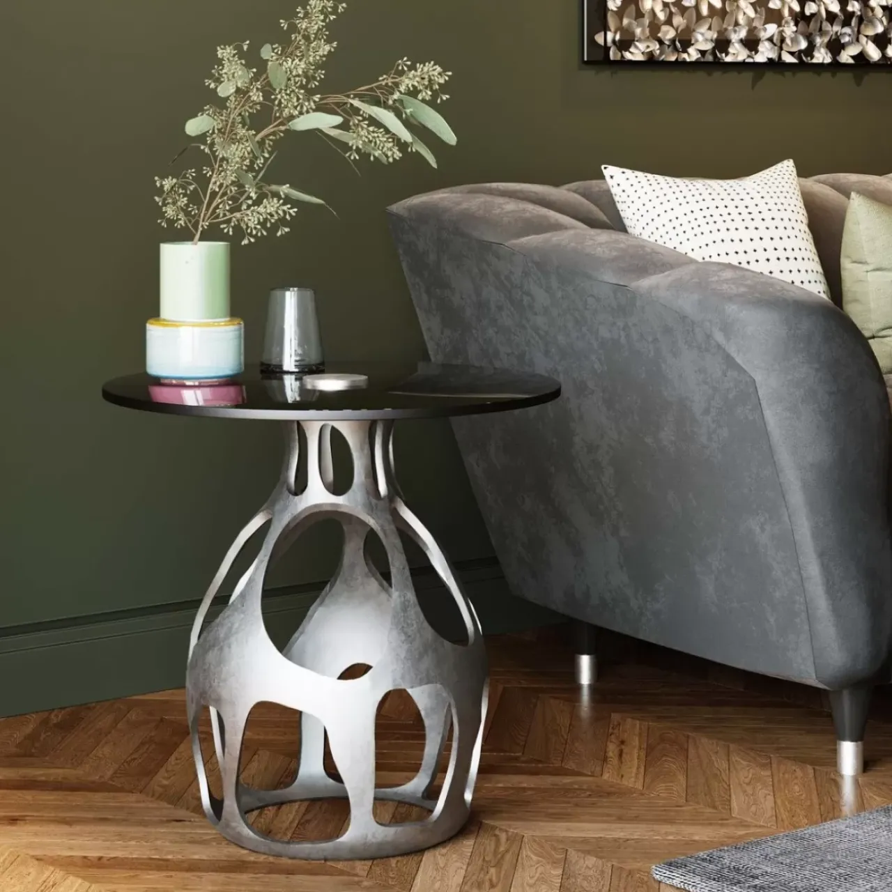 KARE Design Tische-Beistelltisch Volcano Silber O60Cm