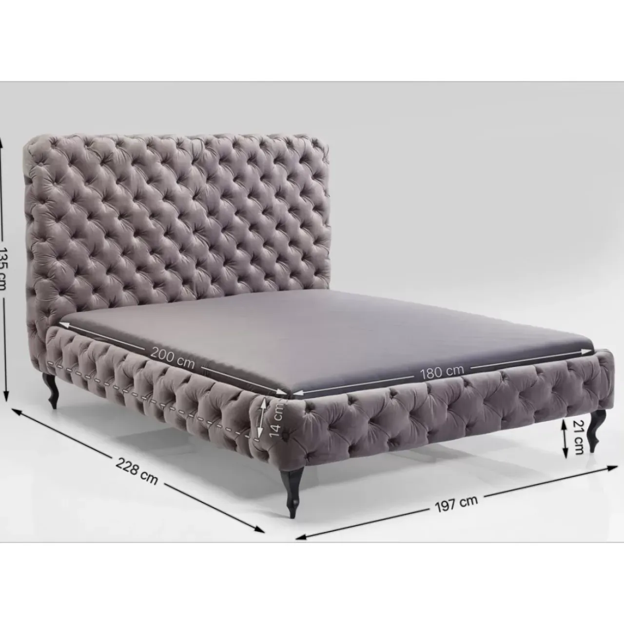 KARE Design Betten-Bett Desire Hoch Silbergrau 180X200 Cm