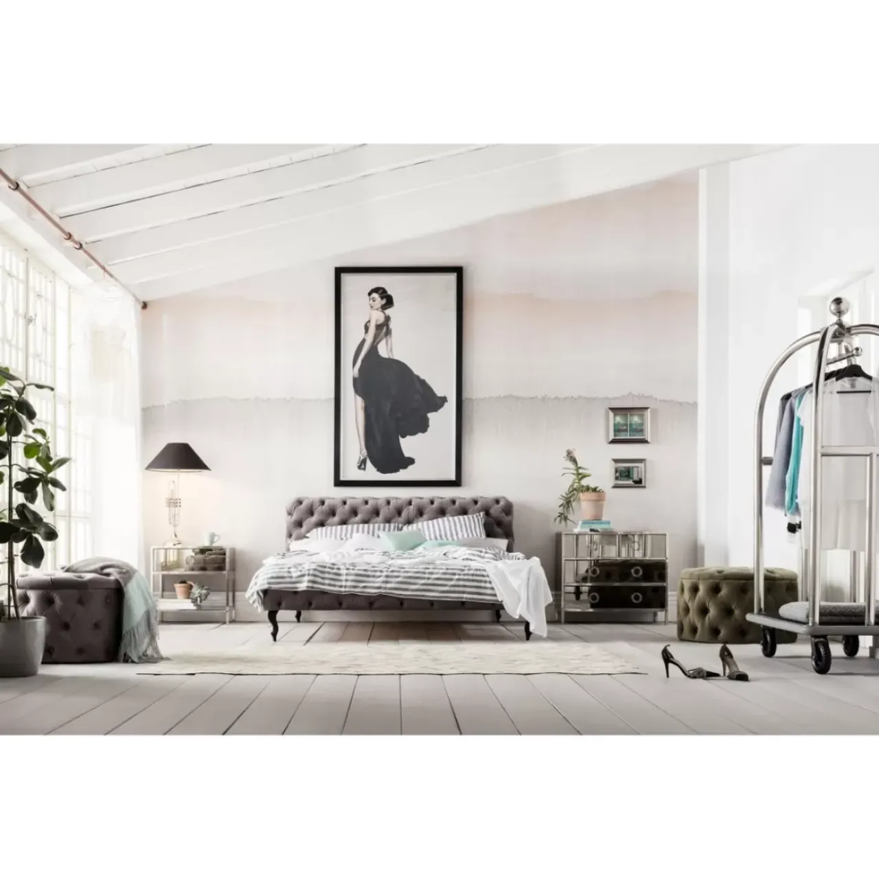 KARE Design Betten-Bett Desire Velvet Silbergrau 200X200Cm