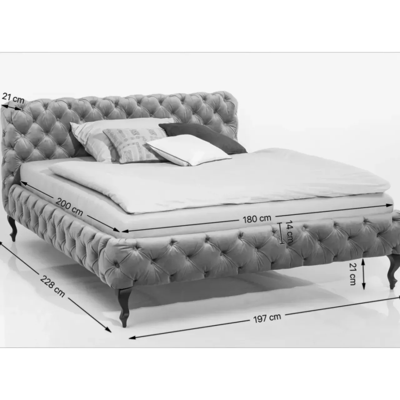 KARE Design Betten-Bett Desire Velvet Silbergrau 180X200 Cm