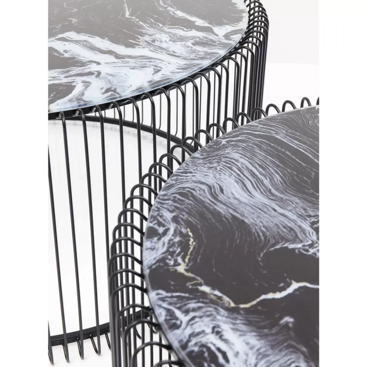 KARE Design Tische-Couchtisch Wire Glas Marble Schwarz (2/Set)