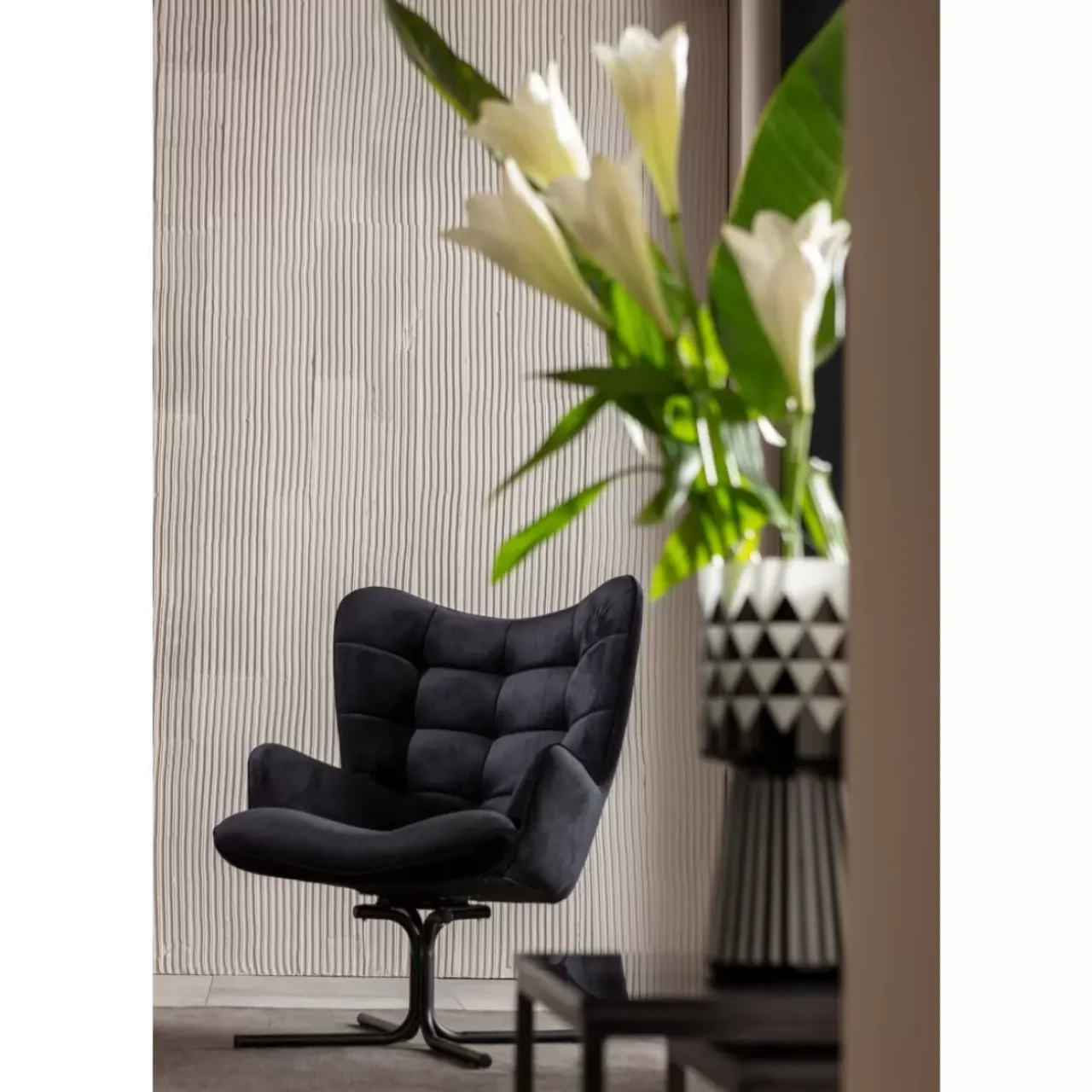 KARE Design Sessel-Drehsessel Oscar Velvet Schwarz