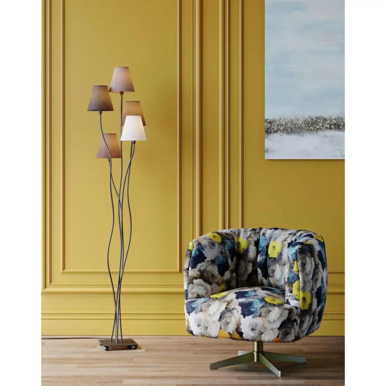 KARE Design Sessel-Drehsessel Peony Flower Gelb