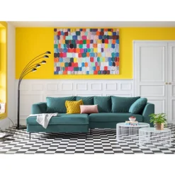 KARE Design Sofas & Couches-Ecksofa Gianni Velvet Dunkelgrun Links Schwarz